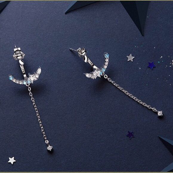 Sterling Silver Cute Cat Crystal Dangle Earrings - Picture 1 of 6